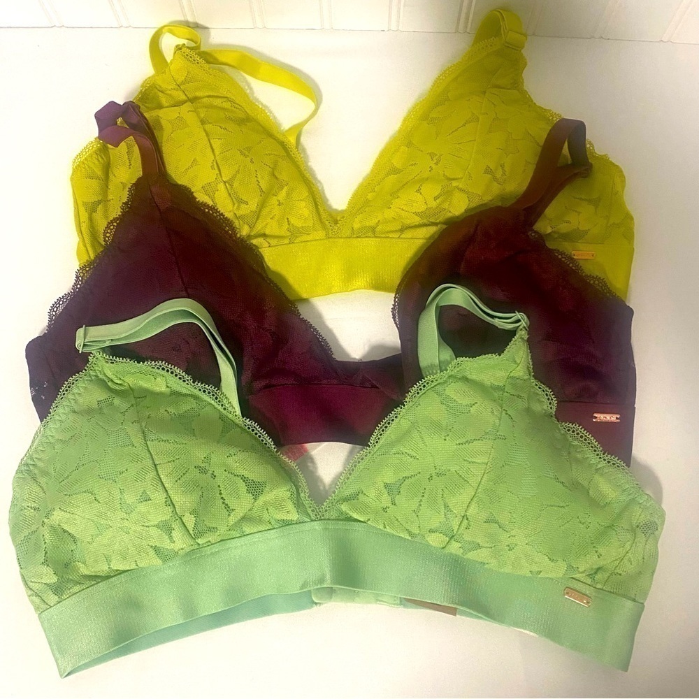 Pink Victoria’s Secret Lot (3) Lace Padded Bra’s Large NWT Chartreuse,Plum,Mint